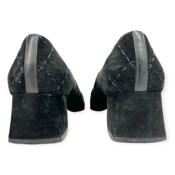 Salvatore Ferragamo | Size 6B | Black Quilted Suede w/ Diamond Design Block Heel - Picture 8 of 11
